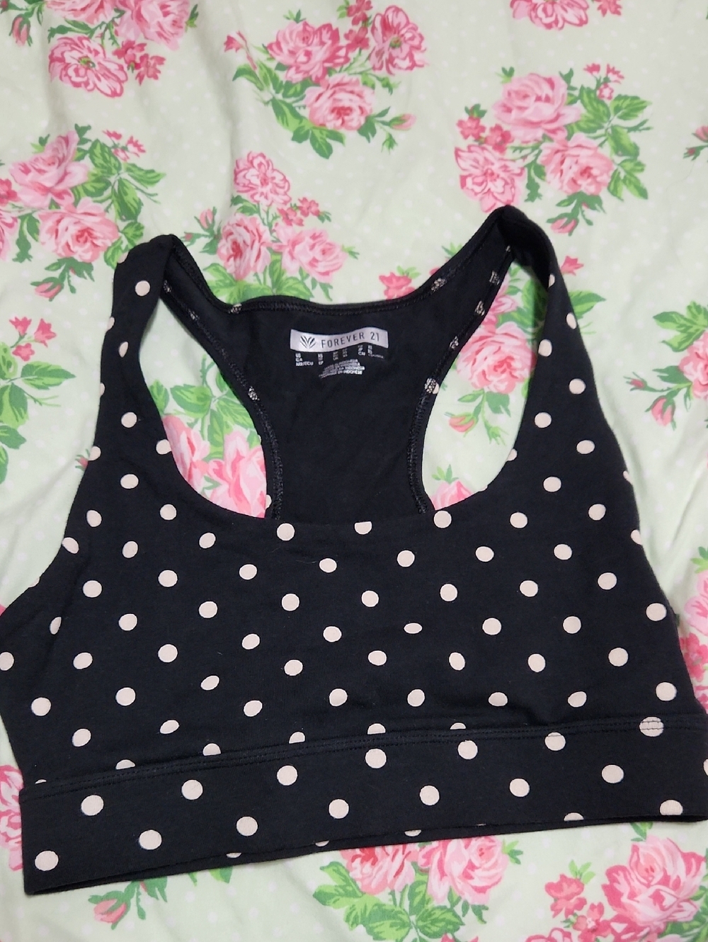 Forever 21 Black and Light Pink Polka Dot Racerback Sports Bra